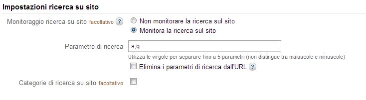 monitoraggio ricerca interna Google Analytics